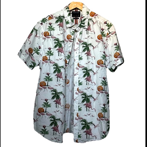 Denim & Flower Other - Denim & Flower Flamingo Casual Button Down Short-Sleeve Shirt Men’s Size L